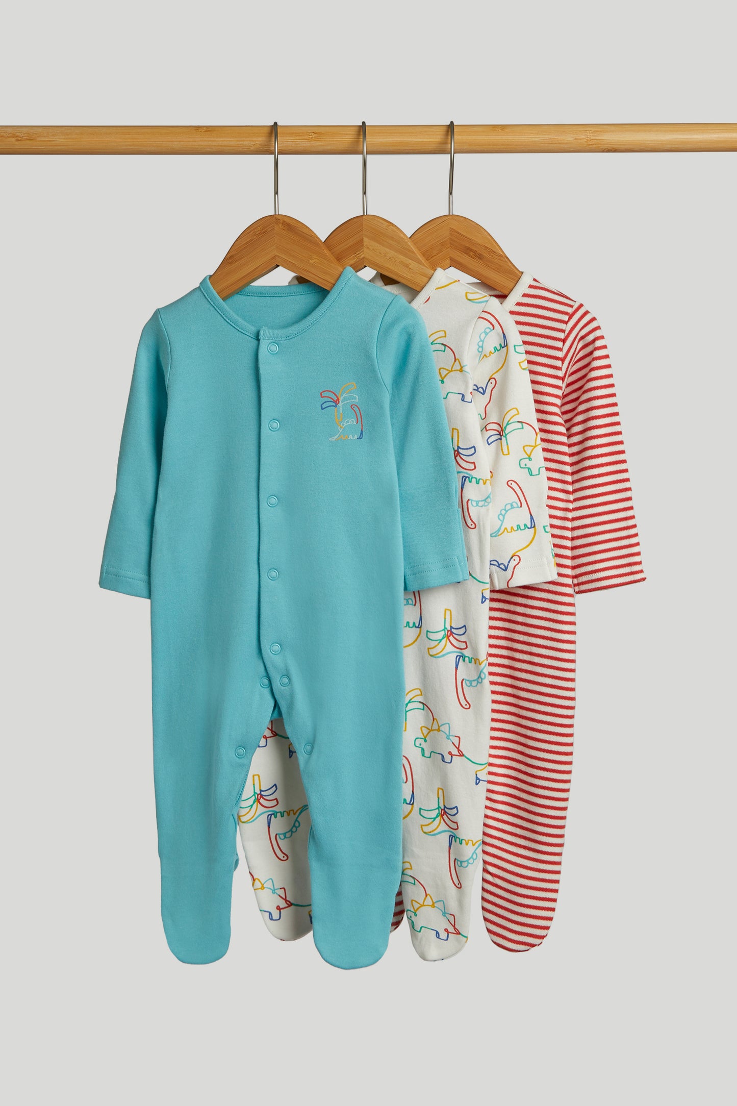 3 Pack Dinosaur Sleepsuits