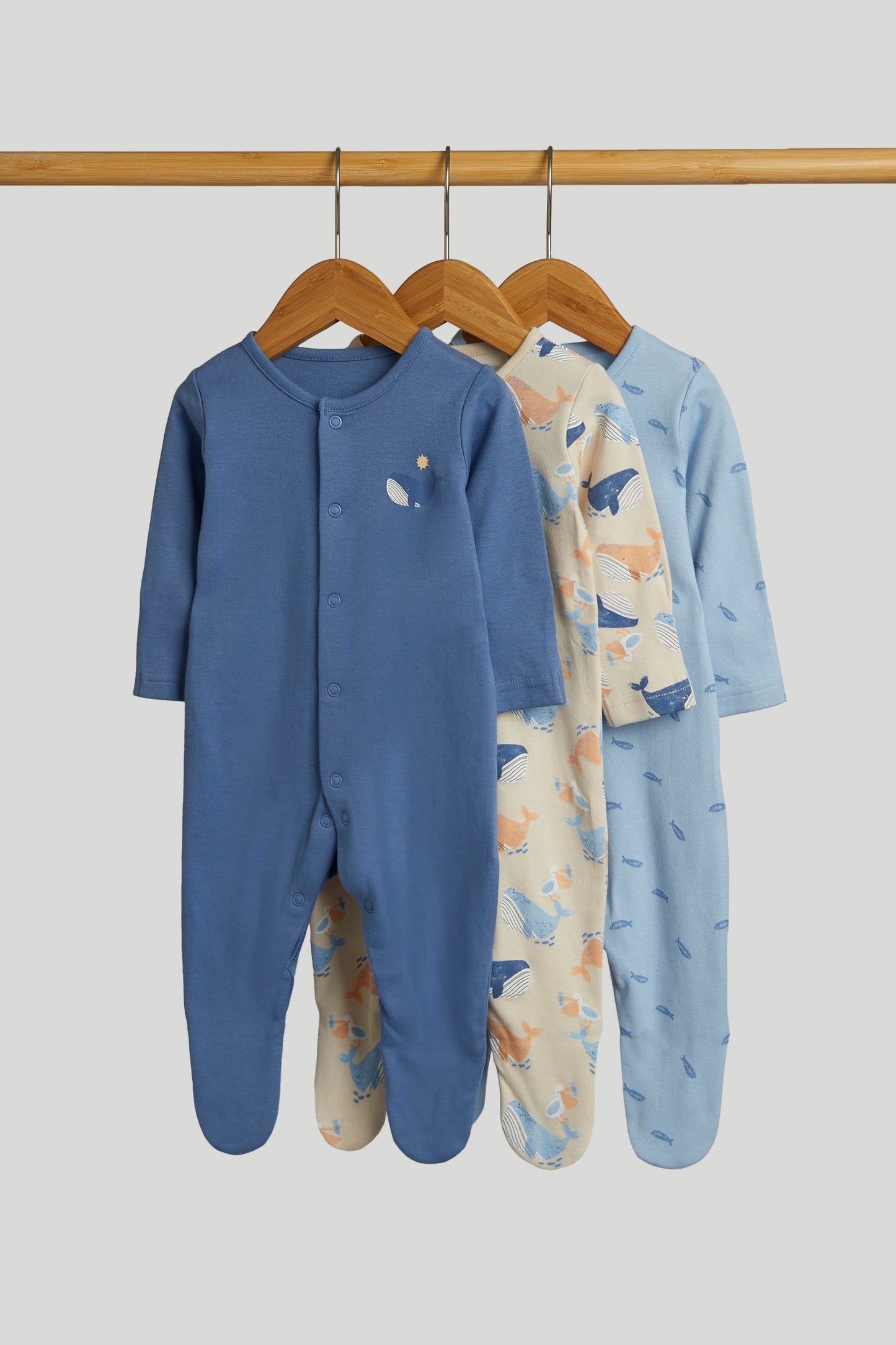3 Pack Whale Sleepsuits