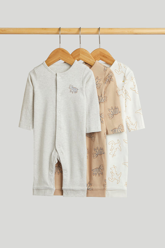 3 Pack Safari Footless Sleepsuits