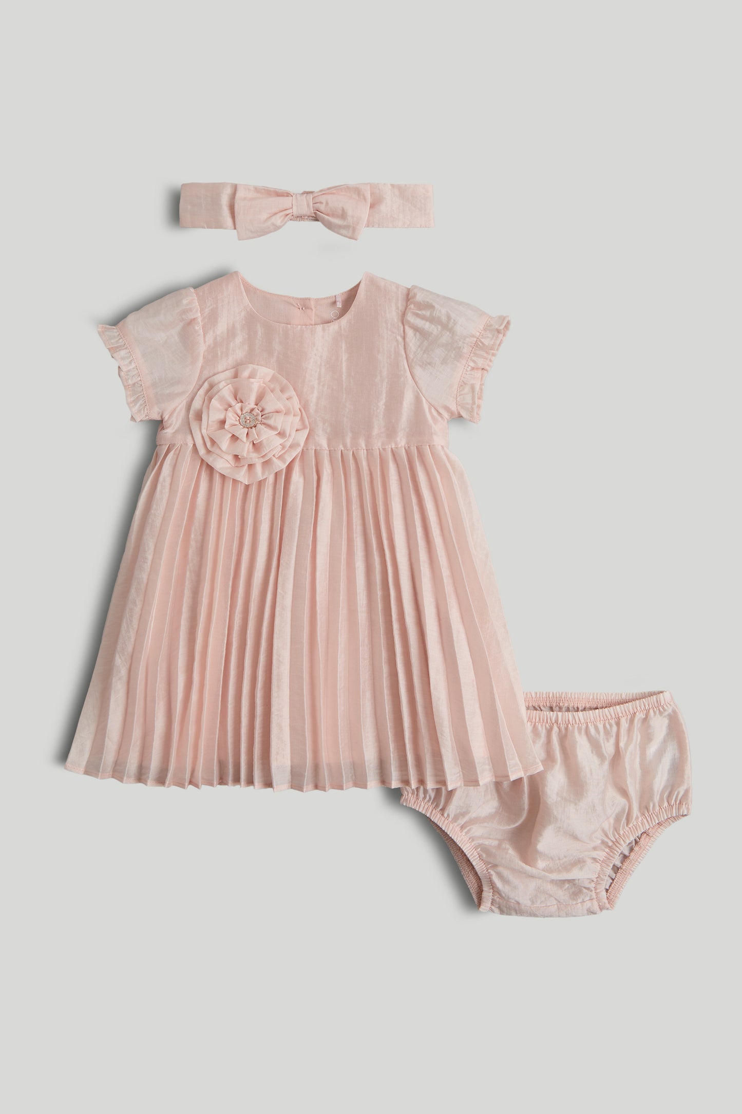 Pink Pleated Dress, Knickers And Headband Outfit