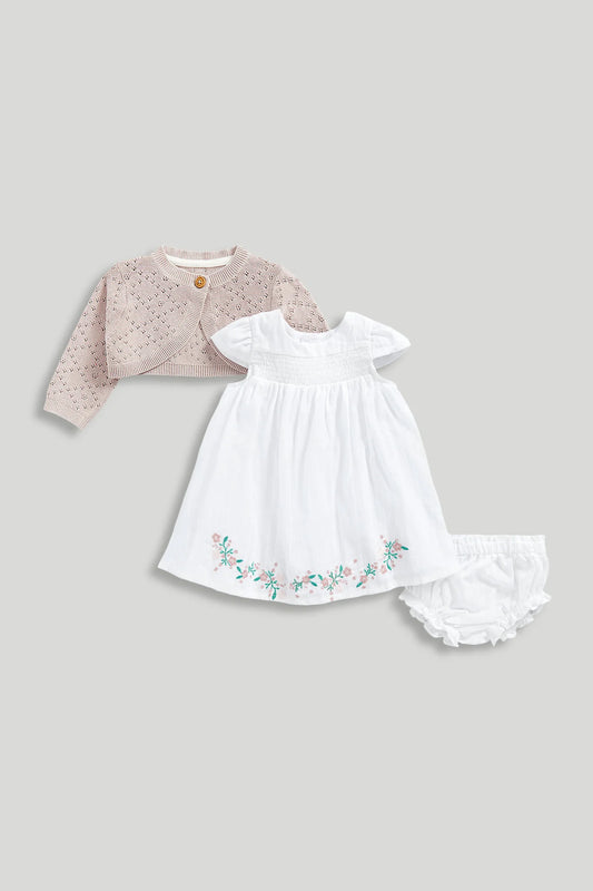 Newborn Girl Spring Blossom  Woven Dress Cardigan & Knicker