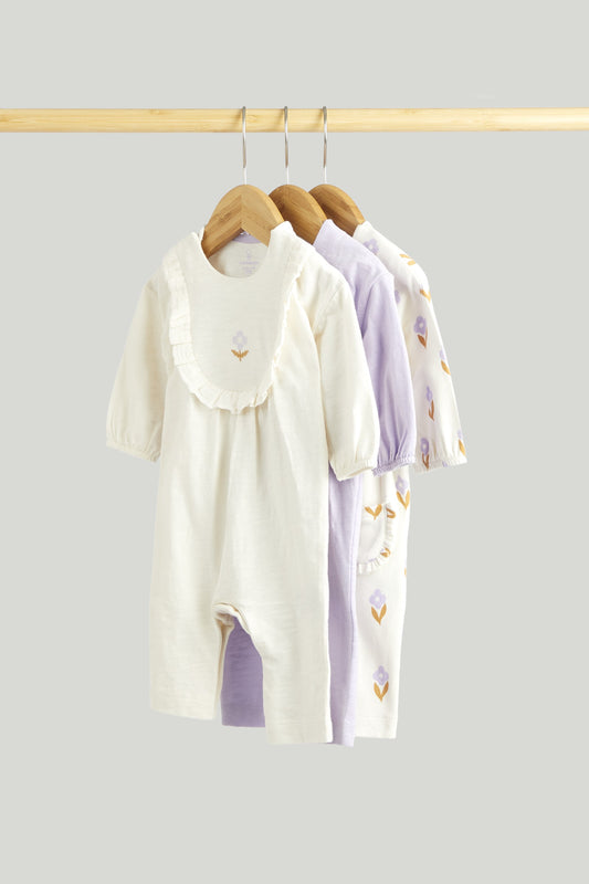 Newborn Girl Patchwork Floral 3Pk All In One Footless