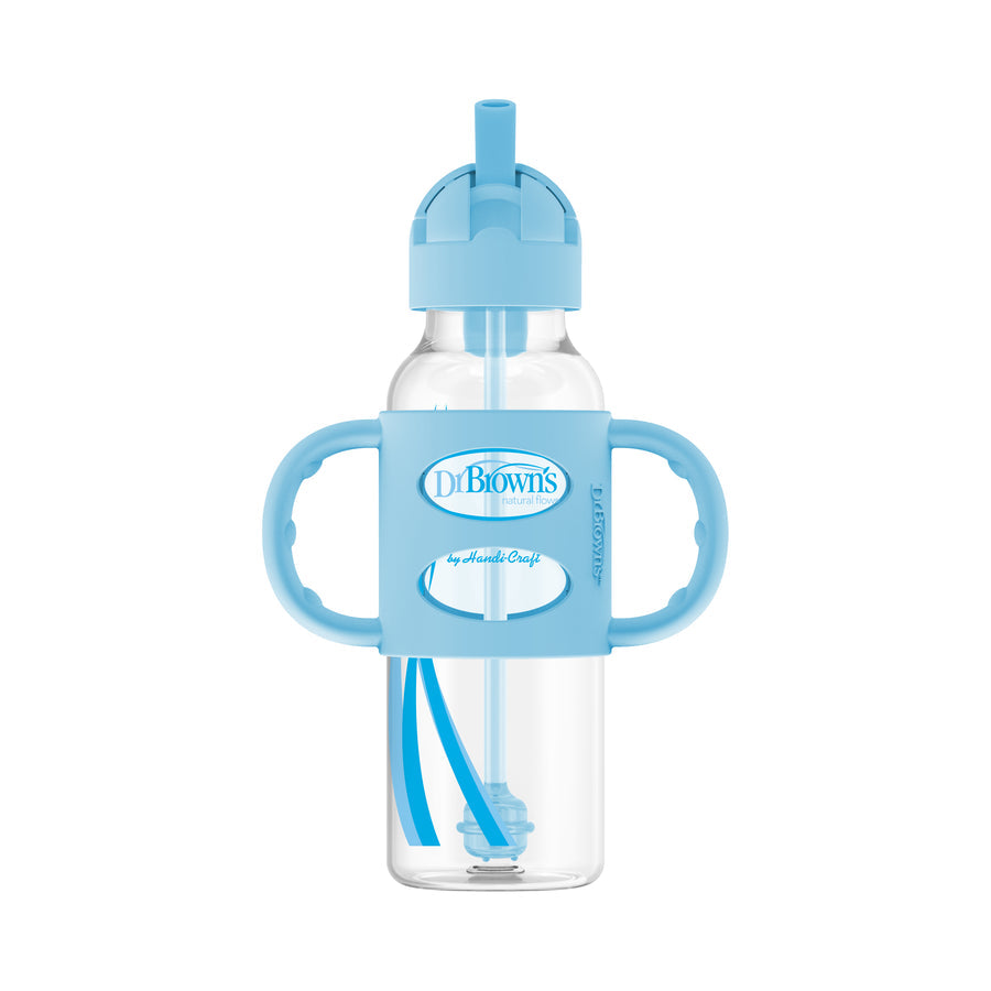 Dr Brown Pp Narrow Sippy Straw Bottles W/ Silicone Handles Blue