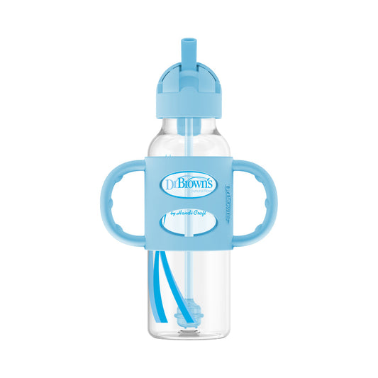 Dr Brown Pp Narrow Sippy Straw Bottles W/ Silicone Handles Blue